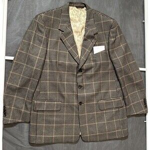 Nathan David Tweed Blazer Size R Blue Tan Black 3 Button Suit Jacket